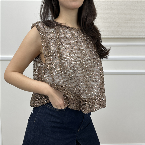 Blusa In Rete Con Paillettes Art. Co5017n, Taglia: M, Colore: MOU
