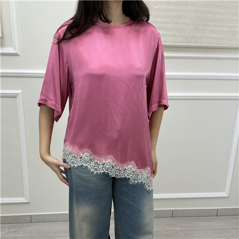 T-shirt Raso E Pizzo Art. Mu4006n, Taglia: M, Colore: ROSA