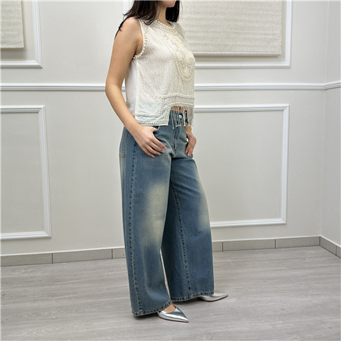 Top Con Applicazioni E Ricami Art. Rab0083, Taglia: U, Colore: PANNA