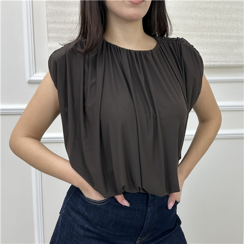 Top Arricciato In Tulle Con Spalline Art. Mr6021n, Taglia: M, Colore: MORO