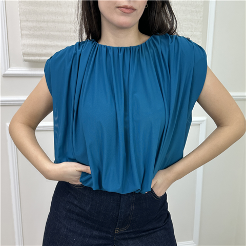 Top Arricciato In Tulle Con Spalline Art. Mr6021n Top Arricciato In Tulle Con Spalline Art. Mr6021n, Taglia: M, Colore: OTTANIO