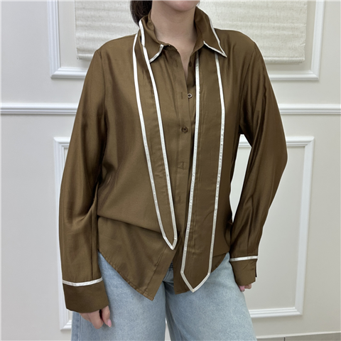 Camicia In Mussola Con Cravatta Applicata Art. C10991, Taglia: M, Colore: BISCOTTO