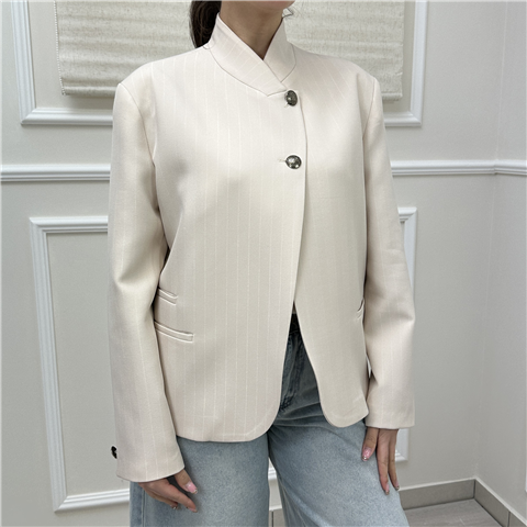 Giacca Gessata Con Chiusura Asimmetrica Art. Tab0963, Taglia: M, Colore: VANIGLIA