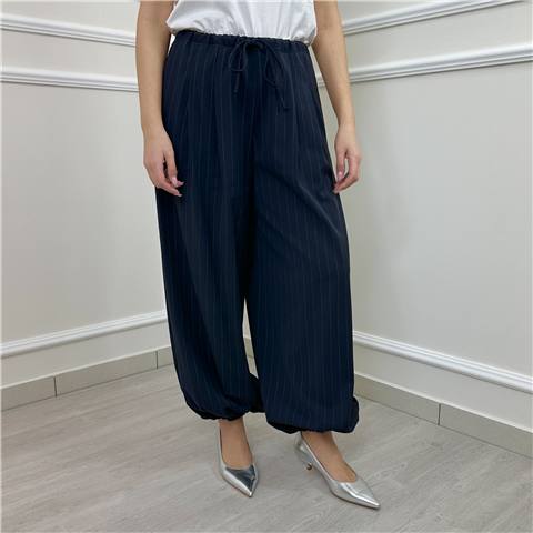 Pantalone Gessato Con Pinces E Coulisse Alla Caviglia Art. Tab0912, Taglia: S, Colore: BLU