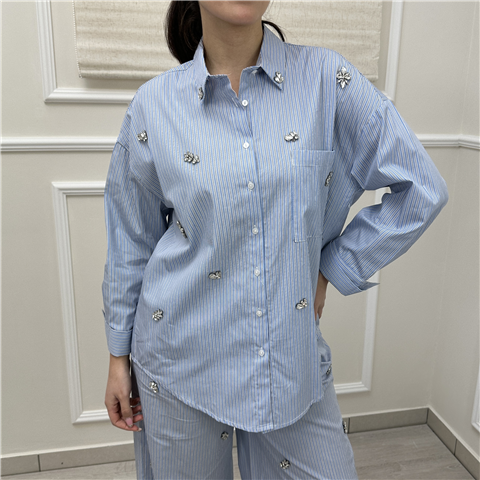 Camicia Riga Con Applicazioni Gioiello Art. Rab0203