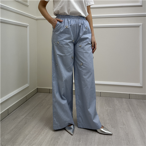 Pantalone Riga Con Applicazioni Gioiello Art. Rab0204, Taglia: M, Colore: AZZURRO