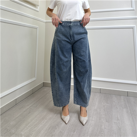 Pantalone Baloon Denim Rigato Art. P11049 Pantalone Baloon Denim Rigato Art. P11049, Taglia: L, Colore: DENIM