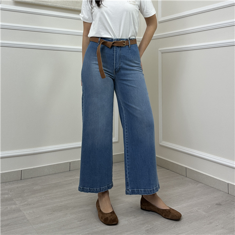 Jeans Palazzo Elasticizzato Con Cintura Art. Cj12724, Taglia: S, Colore: DENIM CHIARO