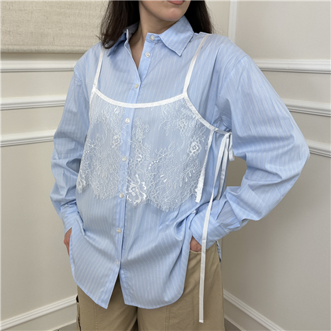 Camicia Riga Con Top In Pizzo Art. Ld562, Taglia: M, Colore: CELESTE