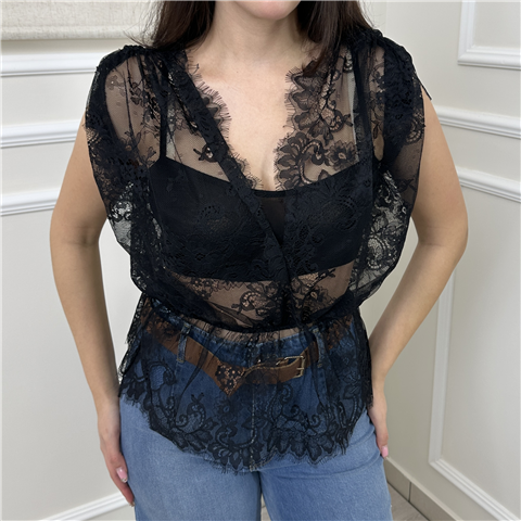 Top In Pizzo Art. Pe260043, Taglia: U, Colore: NERO