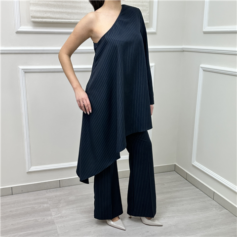 Abito Gessato Asimmetrico Art. A11012, Taglia: M, Colore: BLU