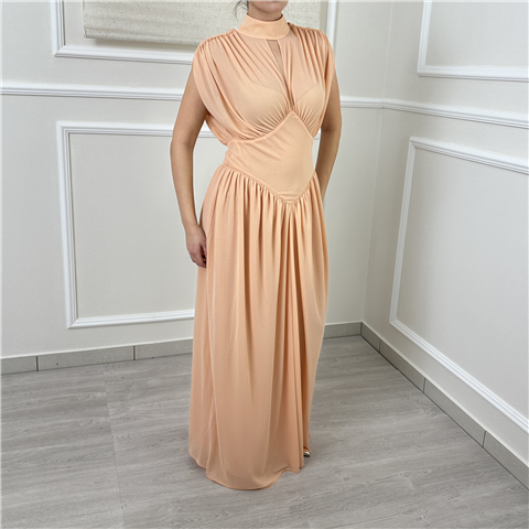 Abito Lungo Con Arricciatura E Scollo Profondo Sul Retro Art. 261tp2601