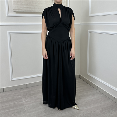 Abito Lungo Con Arricciatura E Scollo Profondo Sul Retro Art. 261tp2601, Taglia: 40, Colore: NERO