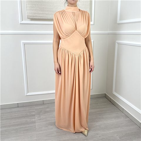 Abito Lungo Con Arricciatura E Scollo Profondo Sul Retro Art. 261tp2601, Taglia: 40, Colore: CANDY PEACH