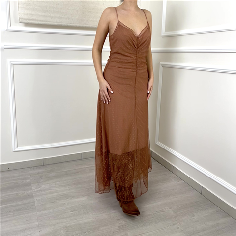 Abito In Tulle Plumetis Con Arricciatura Davanti E Pizzo Al Fondo Art. 261tp2360