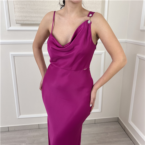 Abito Lungo Con Dettaglio Gioiello Sulla Spalla Art. 261tp2760, Taglia: 38, Colore: FUCSIA