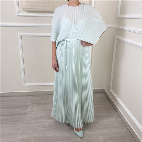 Abito Lungo Plisse'' Manica Corta E Cintura Art. 261tp2562