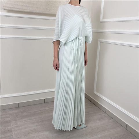 Abito Lungo Plisse'' Manica Corta E Cintura Art. 261tp2562, Taglia: 40, Colore: ACQUA