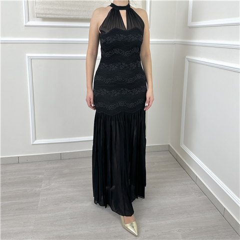 Abito Lungo Smanicato Bi-materiale Art. 261tp2780, Taglia: 38, Colore: NERO