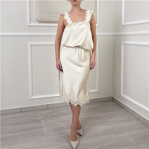 Top In Raso Con Dettagli In Pizzo Art. Tab0984, Taglia: M, Colore: BURRO