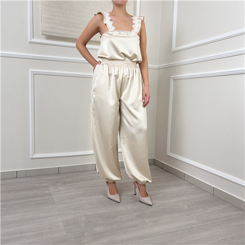 Pantalone Baloon In Raso Con Dettaglio In Pizzo Art. Tab0999 Pantalone Baloon In Raso Con Dettaglio In Pizzo Art. Tab0999