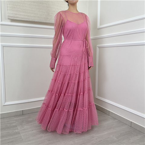 Abito Lungo In Plumetis Con Sottoveste In Pizzo Art. 261tp2770