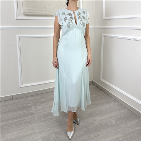 Abito Con Manica Ad Aletta E Ricami Art. 261tp203a, Taglia: 38, Colore: ACQUA