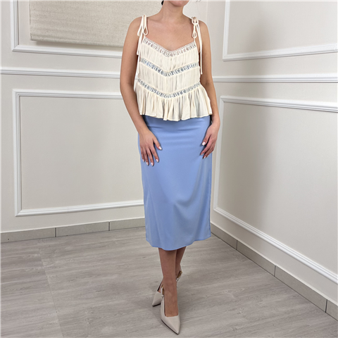 Abito Longuette Con Corpetto In Pizzo A Contrasto Art. 261aq2094, Taglia: L, Colore: PERGAMENA/PLACID BLUE