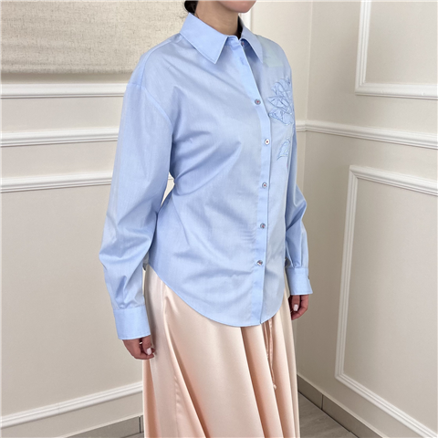 Camicia Con Ricamo A Rosa E Spacco Sul Retro Con Coulisse Art. 261aq2030, Taglia: L, Colore: OXFORD