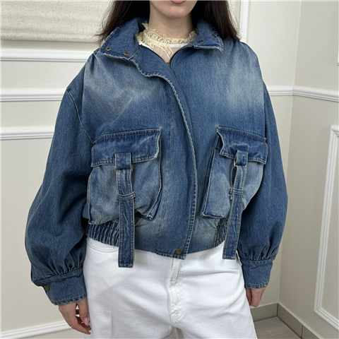 Bomber In Denim Con Tasche Art. Hy437, Taglia: S, Colore: DENIM
