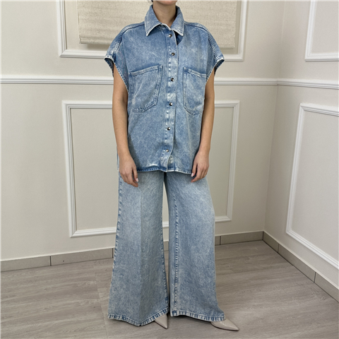 Camicia Smanicata Over M1ab0167, Taglia: 40, Colore: DENIM CHIARO