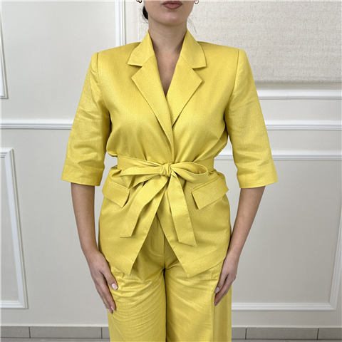 Giacca Maniche A Tre Quarti E Cintura Coordinata Art. 261at2070, Taglia: S, Colore: ARGAN LUREX