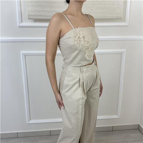 Top Con Applicazione In Tulle Art. 261at2074, Taglia: L, Colore: CASHEW LUREX