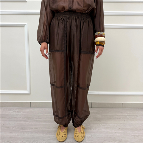 Jogging In Voile Con Inserti In Pizzo Art. 261tf2041 Jogging In Voile Con Inserti In Pizzo Art. 261tf2041, Taglia: 38, Colore: COFFEE
