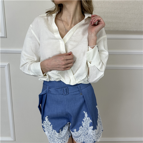 Camicia Crop Ad Incrocio Art. 261ap2325, Taglia: L, Colore: MILK