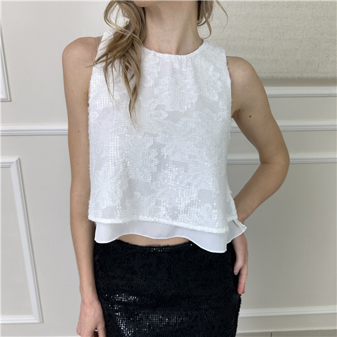 Top Con Paillettes Art. M1ab0048 Top Con Paillettes Art. M1ab0048, Taglia: 40, Colore: BIANCO