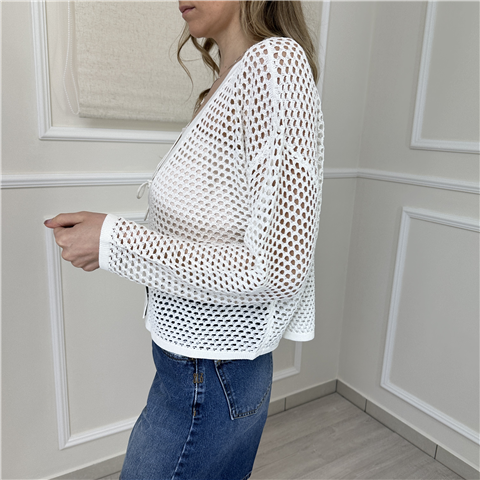 Cardigan A Rete Con Chiusura A Laccetti Art. 261ap3031 Cardigan A Rete Con Chiusura A Laccetti Art. 261ap3031, Taglia: L, Colore: BIANCO