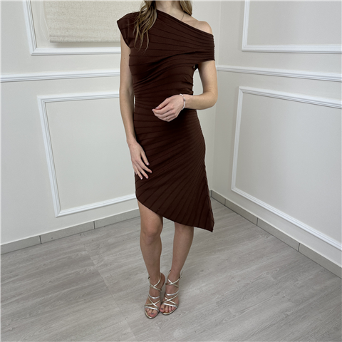Abito Midi Asimmetrico Drappeggiato Art. 261ap3010, Taglia: L, Colore: CHOCOLATE