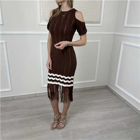 Abito In Maglia Con Frange Art. 261ap3060, Taglia: L, Colore: CHOCO/MILK