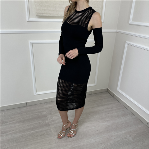 Abito In Maglia Con Fascia Rasata Al Centro E Manicotti Removibili Art. 261ap3030, Taglia: S, Colore: NERO