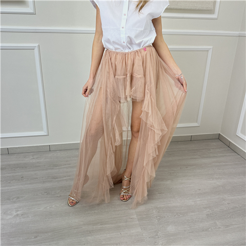 Gonna Lunga Asimmetrica In Tulle Art. 261aq2110, Taglia: M, Colore: NUDE