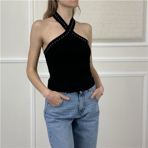 Top In Maglia Con Scollo Halter E Borchie Art. 261ap3121 Top In Maglia Con Scollo Halter E Borchie Art. 261ap3121