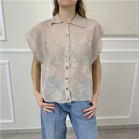 Maglia M/c Con Colletto E Bottoni Art. M3ab0067, Taglia: U, Colore: GESSO