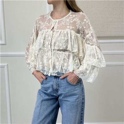 Blusa In Pizzo Con Rouches E Bottoni Art. 216016
