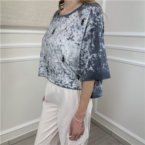 T-shirt Con Applicazioni Gioiello Art. 210052, Taglia: S, Colore: CARBONE