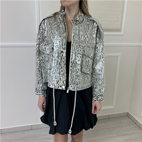 Giubbino Animalier Con Coulisse In Vita E Paillettes Art. 217006