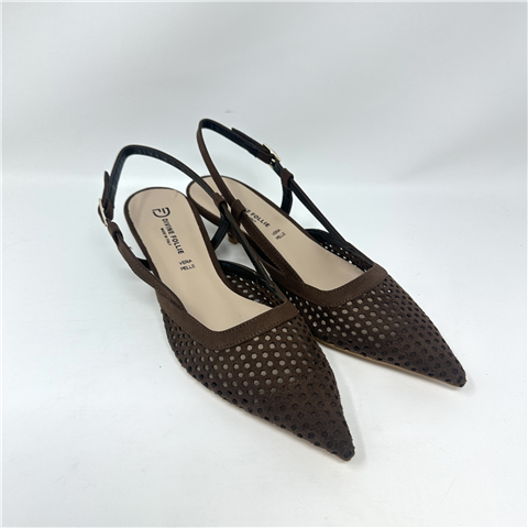 Slingback Traforata In Vera Pelle Scamosciata Art. P3020, Taglia: 37, Colore: MORO