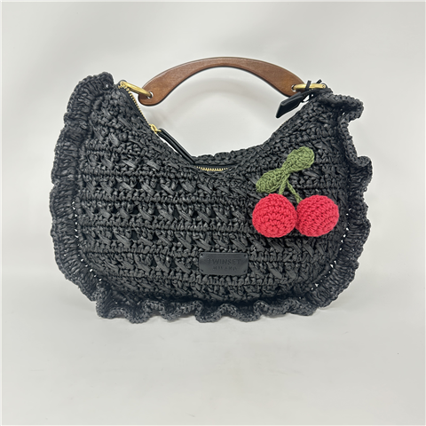 Hobo Effetto Paglia Con Ciliegia Crochet Art. 261td8301, Taglia: U, Colore: NERO