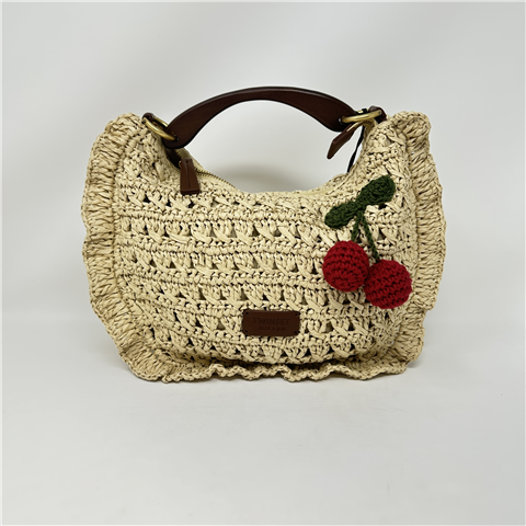 Hobo Effetto Paglia Con Ciliegia Crochet Art. 261td8301, Taglia: U, Colore: PAGLIA