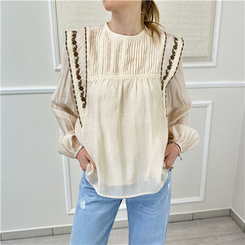 Blusa Con Ricami Haveone Art. Cssq222, Taglia: U, Colore: BEIGE
